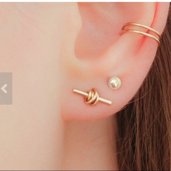 Bohemian/Tribal Knotted Bar Stud Earrings in Sterling Silver Rose & Gold Filled - Picture 4 of 12